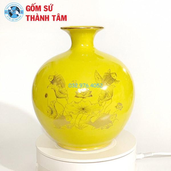 Bình hút lộc mệnh thổ lý ngư vọng nguyệt trơn 24k