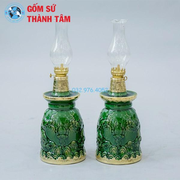 Bộ đồ thờ men ngọc lục bảo rời rồng đèn dầu