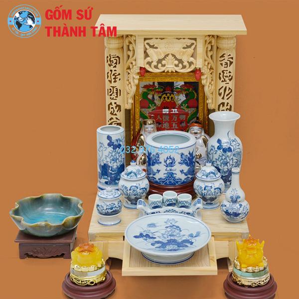 Bộ đồ thờ thần tài men xanh ngọc rồng