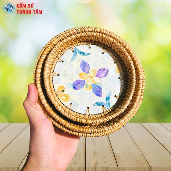 Đĩa sứ viền mây tre đan Mosaic mẫu 01