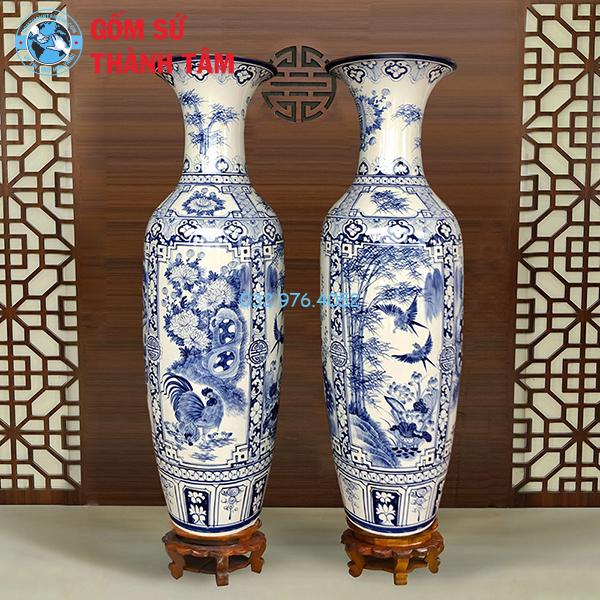 Lọ lục bình trơn vẽ xanh cảnh 4 mùa