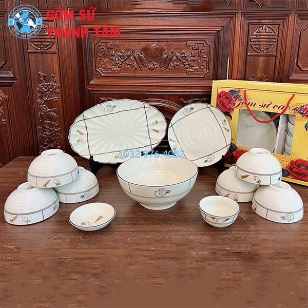 Bộ bát đĩa Bát Tràng 11 món đỏ
