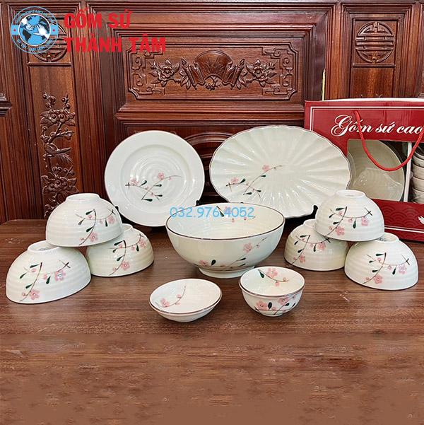 Bộ bát đĩa Bát Tràng 11 món đỏ