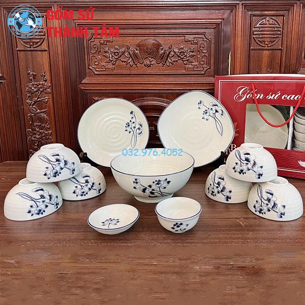 Bộ bát đĩa Bát Tràng 11 món xanh