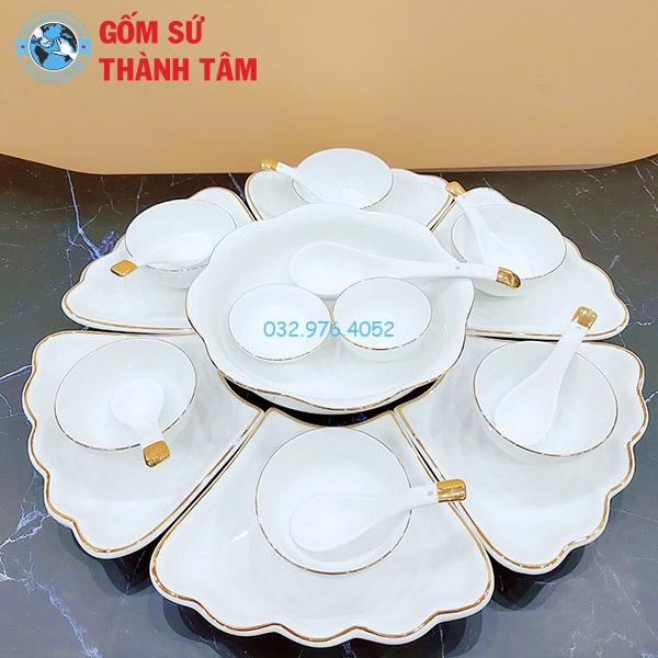 Bộ bát đĩa mặt trời viền vàng kim