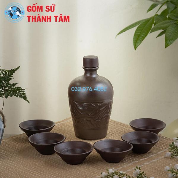 Nậm Rượu Khắc Nổi Sơn Thủy Hữu Tình