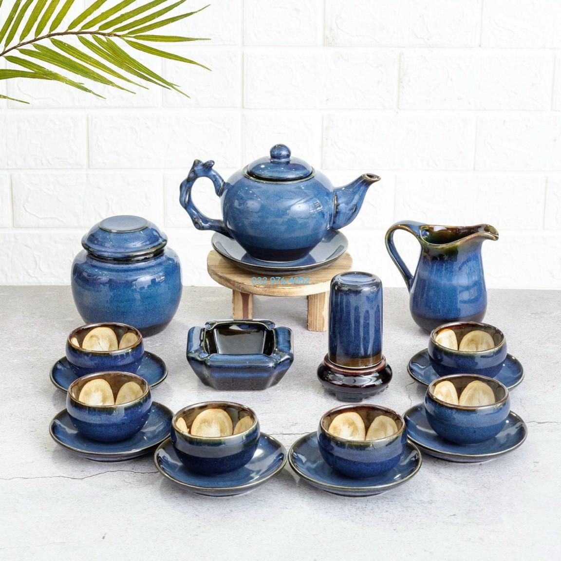 Bộ ấm trà hỏa biến xanh ngọc gốm Bát Tràng chính hãng