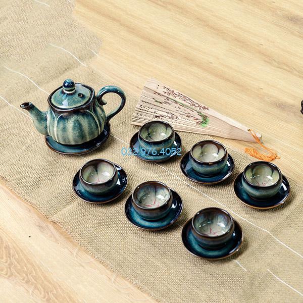 Ấm Chén Hỏa Biến Men Xanh Cao Cấp