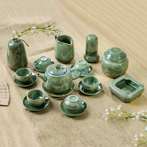 Ấm Chén Hỏa Biến Xanh Thiên Thanh Ngọc Bích