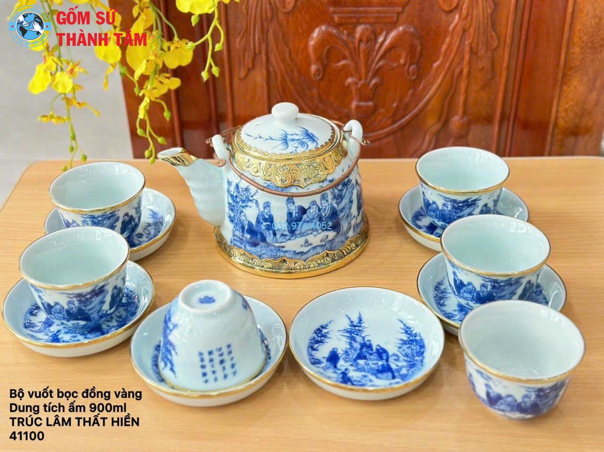 Ấm Chén Men Lam Bọc Đồng | Giả Vuốt