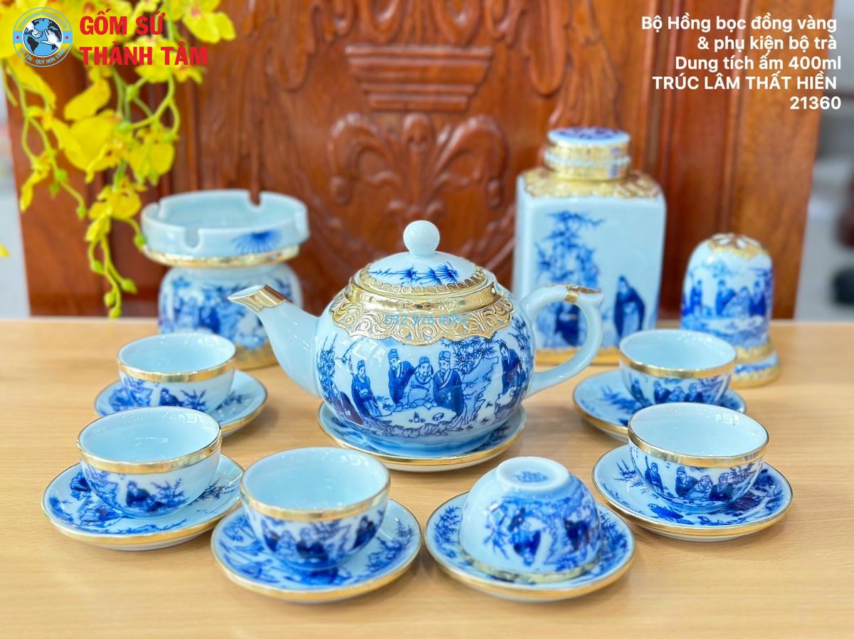 Ấm Chén Men Lam Bọc Đồng | Quả Hồng