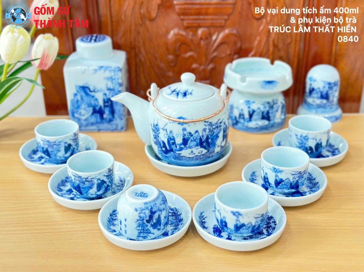 Ấm Chén Men Lam Trơn | Bộ Vại