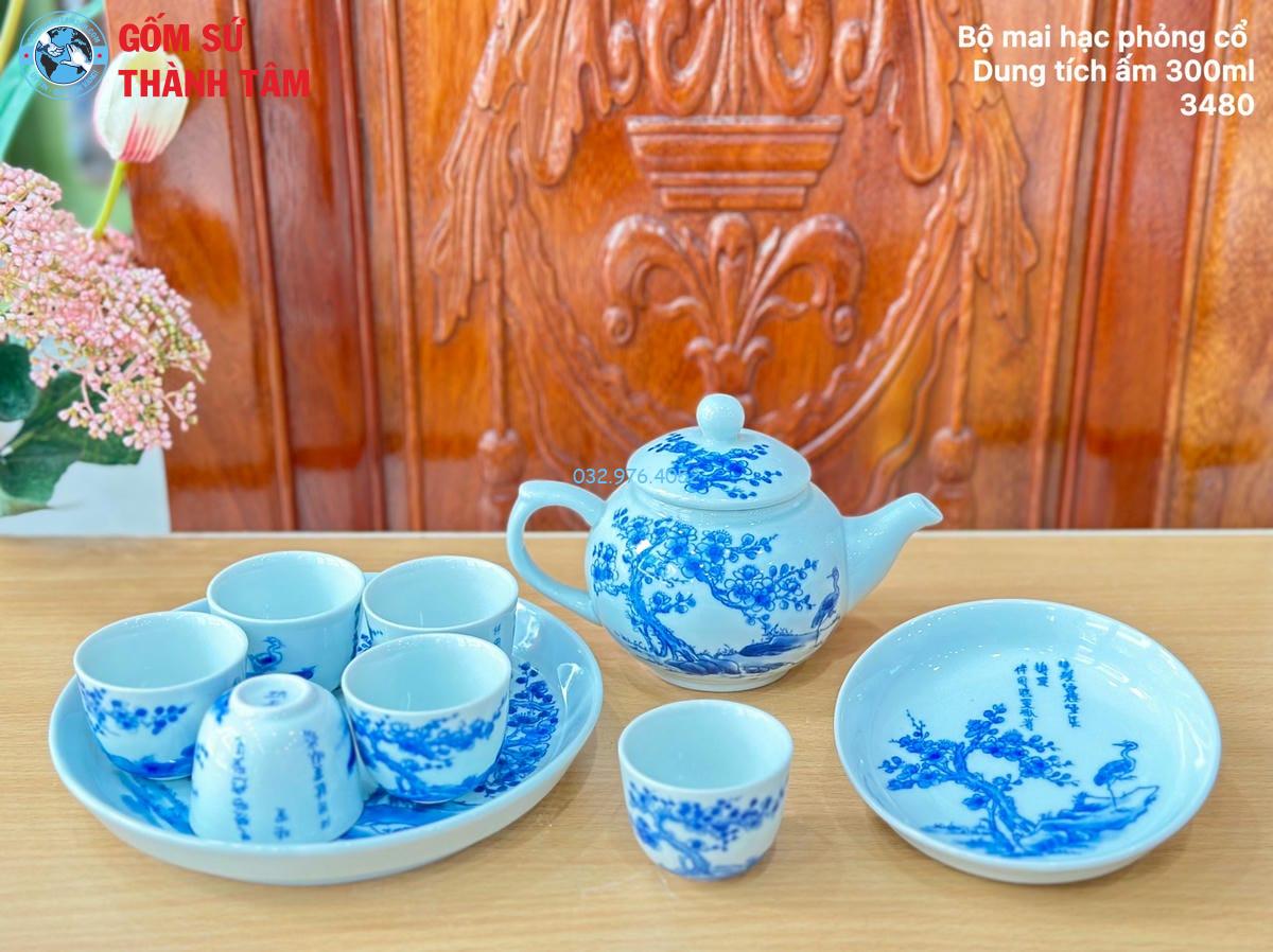 Ấm Chén Men Lam Trơn | Mẫu Cổ