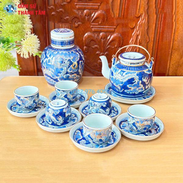 Ấm Chén Men Xanh Vàng Kim
