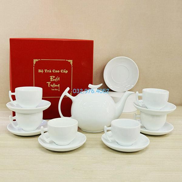 Ấm Chén Trắng Dáng Bưởi Cành