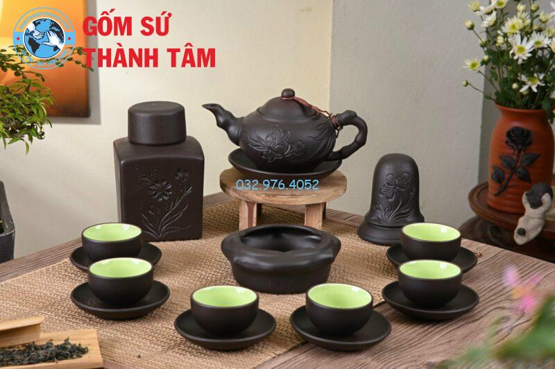 Ấm Chén Tử Sa Men Đen Đĩa Rời am chen tu sa men den dia roi 2 1