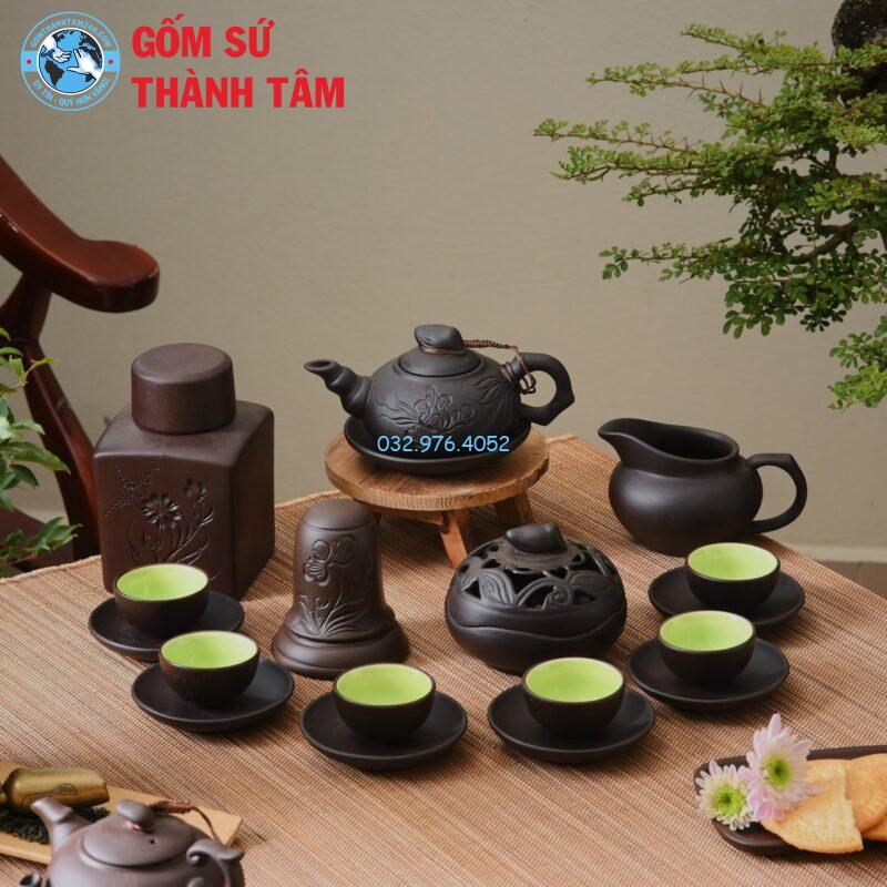 Ấm Chén Tử Sa Men Đen Đĩa Rời am chen tu sa men den dia roi 3 1