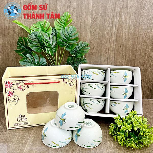 Bát ăn cơm đẹp chuồn trắng