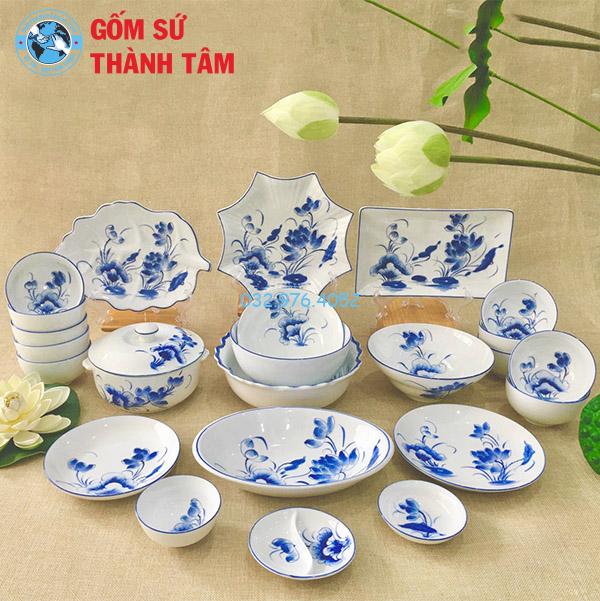 Bát đĩa giả cổ sen xanh đơn giản