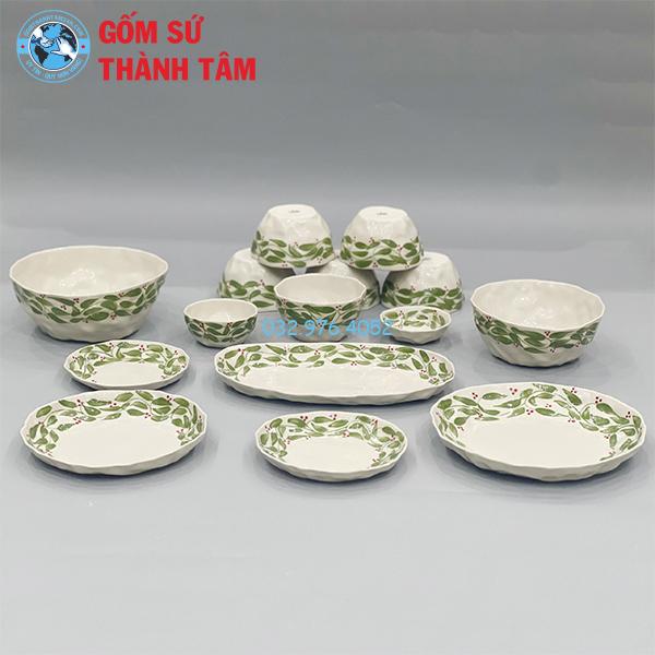 Bát đĩa men kem hoạ tiết khác