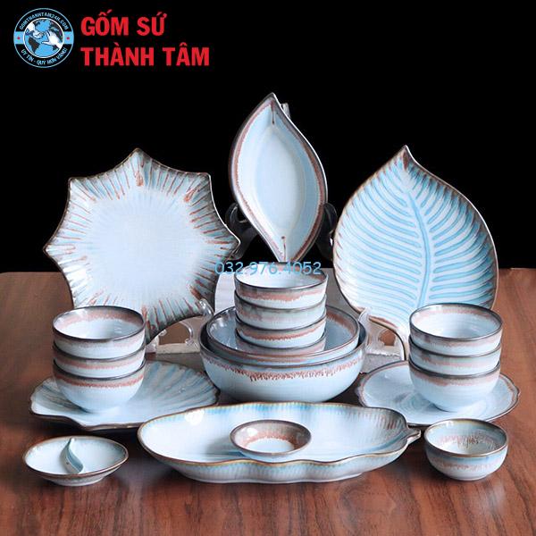 Bát đĩa nhà hàng xanh hoả biển nhạt