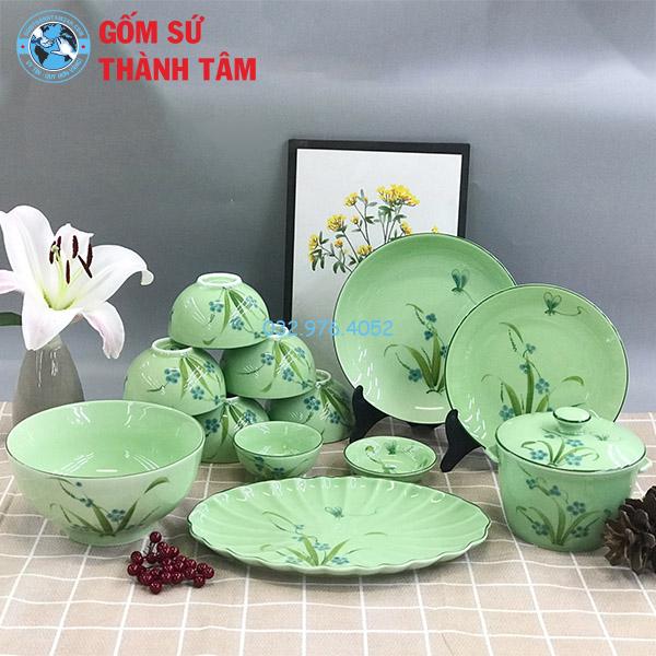 Bát đĩa xanh ngọc xanh hoa văn