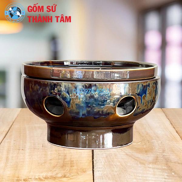 Bát hầm nóng thức ăn bếp tròn thấp men hoa biển