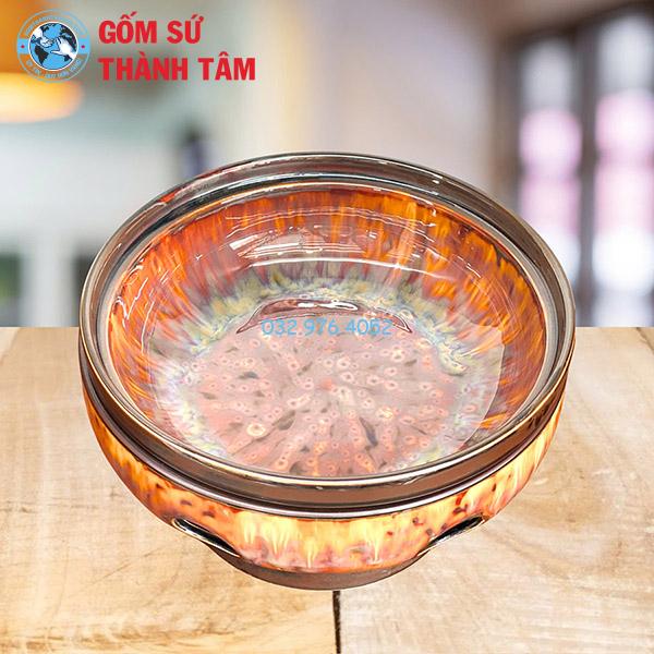 Bát hầm nóng thức ăn bếp tròn thấp men hoa biển