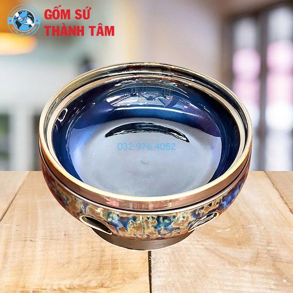 Bát hầm nóng thức ăn bếp tròn thấp men hoa biển