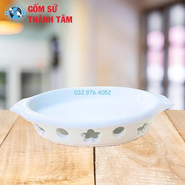 Bát hầm nóng thức ăn khay lá bỏng men trắng