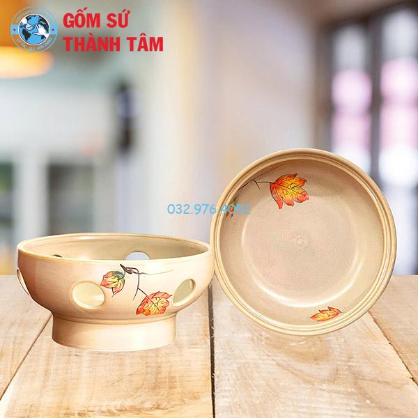 Bát hầm nóng thức ăn bếp tròn thấp men tro hoa văn