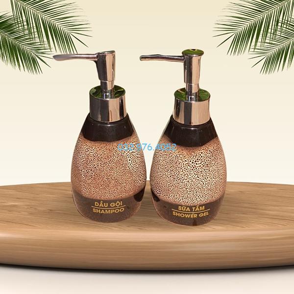 Bình đựng dầu gội sữa tắm men hỏa biến nâu