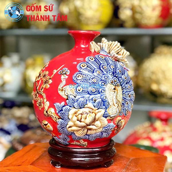 Bình hút lộc công đào đuôi xoè mẫu thường Bình hút lộc công đào đuôi xoè mẫu thường
