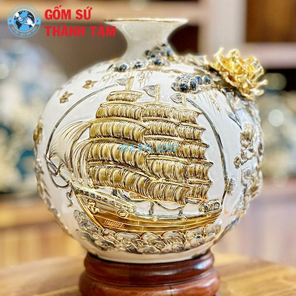 Bình hút lộc mệnh kim thuận buồm xuôi gió đắp nổi vẽ vàng