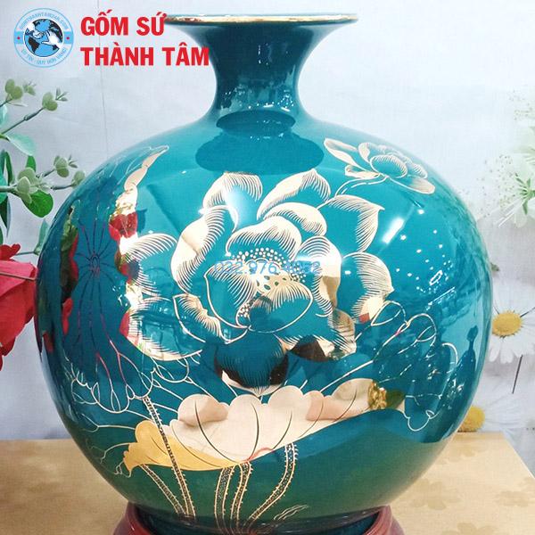 Bình hút lộc mệnh mộc hoa sen trơn 24k
