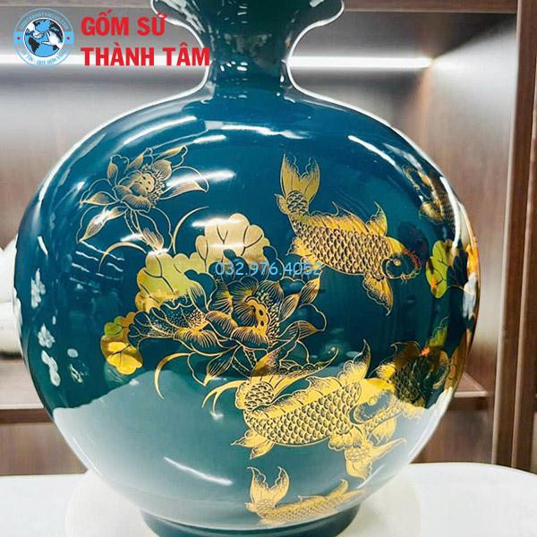 Bình hút lộc mệnh mộc lý ngư vọng nguyệt trơn 24k