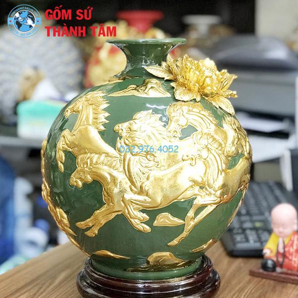 Bình hút lộc mệnh mộc mã đáo thành công đắp nổi dát vàng