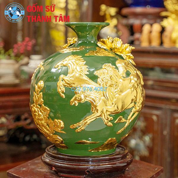 Bình hút lộc mệnh mộc mã đáo thành công đắp nổi dát vàng