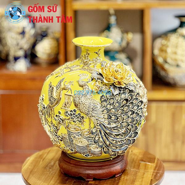 Bình hút lộc mệnh kim hoa sen trơn 24k