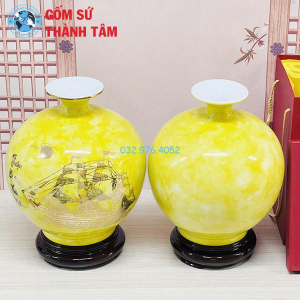Bình hút lộc mệnh thổ thuộm buồm xuôi gió trơn 24k
