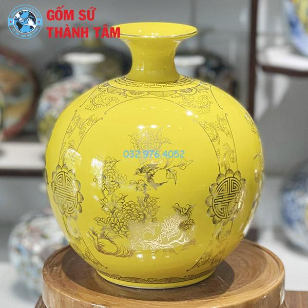 Bình hút lộc mệnh thổ tứ quý trơn 24k