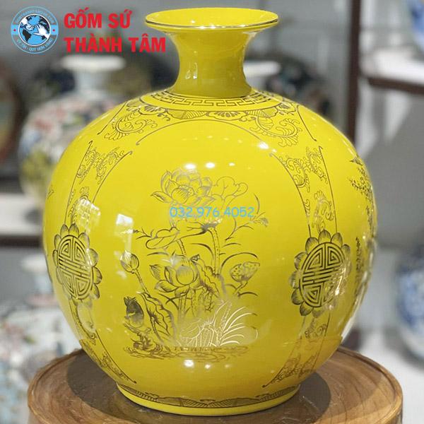Bình hút lộc mệnh kim hoa sen trơn 24k