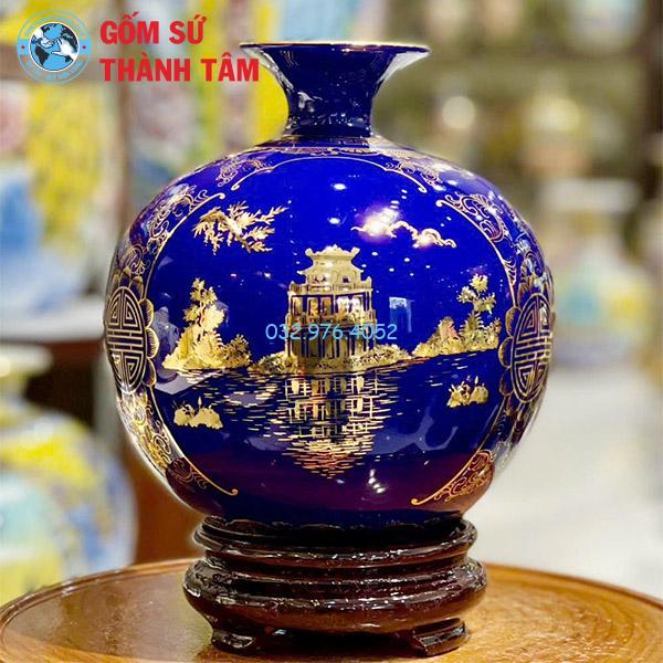 Bình hút lộc mệnh Thuỷ chùa một cột trơn 24k
