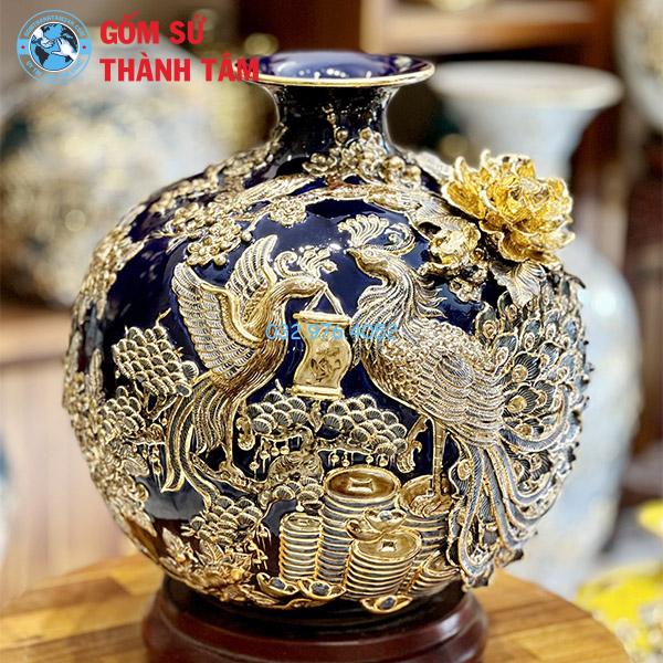 Bình hút lộc mệnh Thuỷ công đào đắp nổi vẽ vàng
