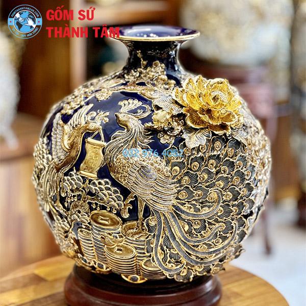 Bình hút lộc mệnh Thuỷ công đào đắp nổi vẽ vàng