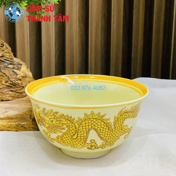 Bộ Bát Đĩa Thắp Hương Men Vàng Rồng