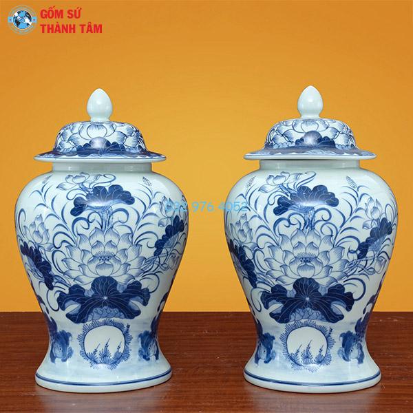 Bộ chóe bát tràng men trắng sen