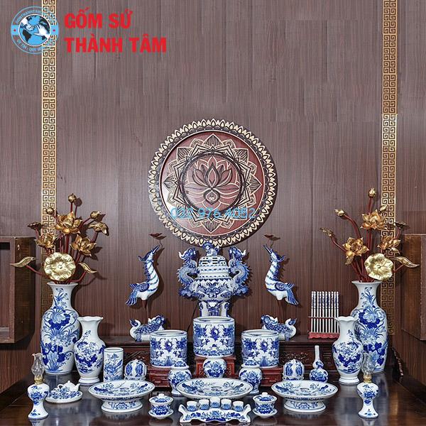 Bộ Đồ Thờ Gia Tiên Men Trắng Rồng