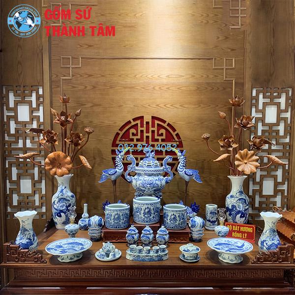 Bộ Đồ Thờ Gia Tiên Men Xanh Ngọc Rồng