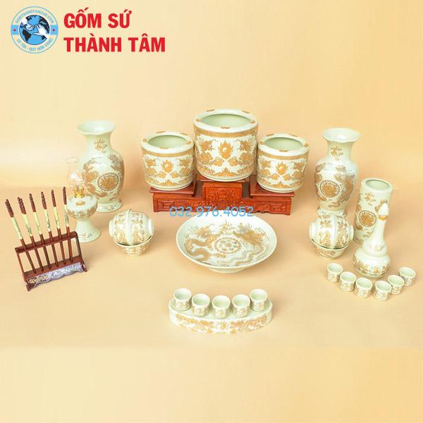 Bộ Đồ Thờ Lộc Phát Men Vàng Rồng